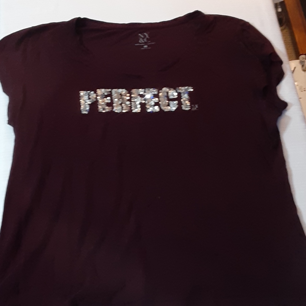 NY&CO plum tee shirt knit top xxl sequins